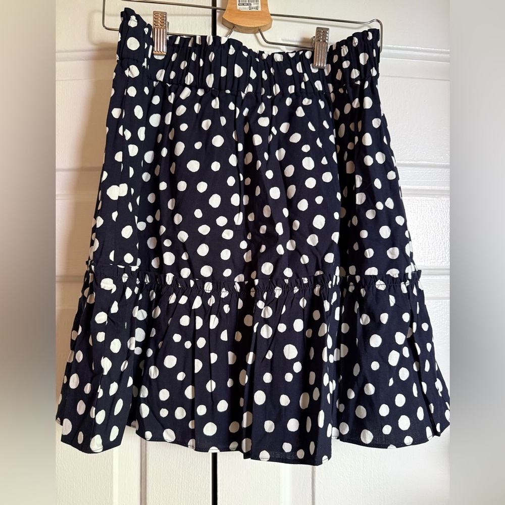NWT Polka Dot Navy & White Ruffle Hem Skirt sz M Preppy Coastal Beach Cottage
